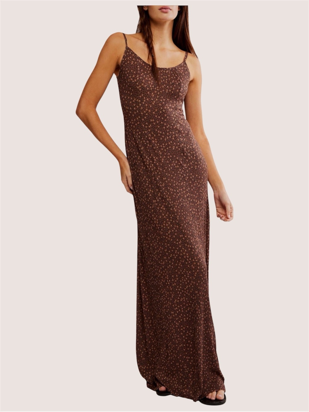 Free People Zoey Printed Maxi Dress Brown Combo Size Large